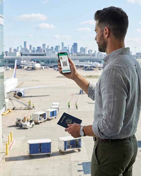 Traveler ready for departure with approved travel documents